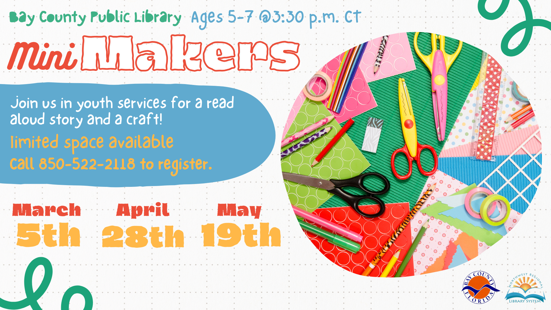 Image of scissors, crayons, paper and other craft supplies.