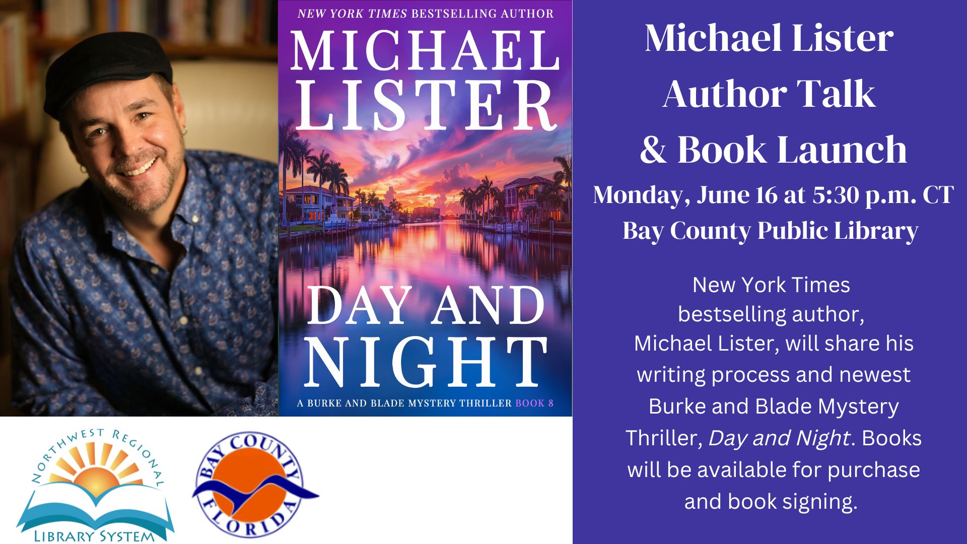 Michael Lister author photo and his new book cover for Day and Night