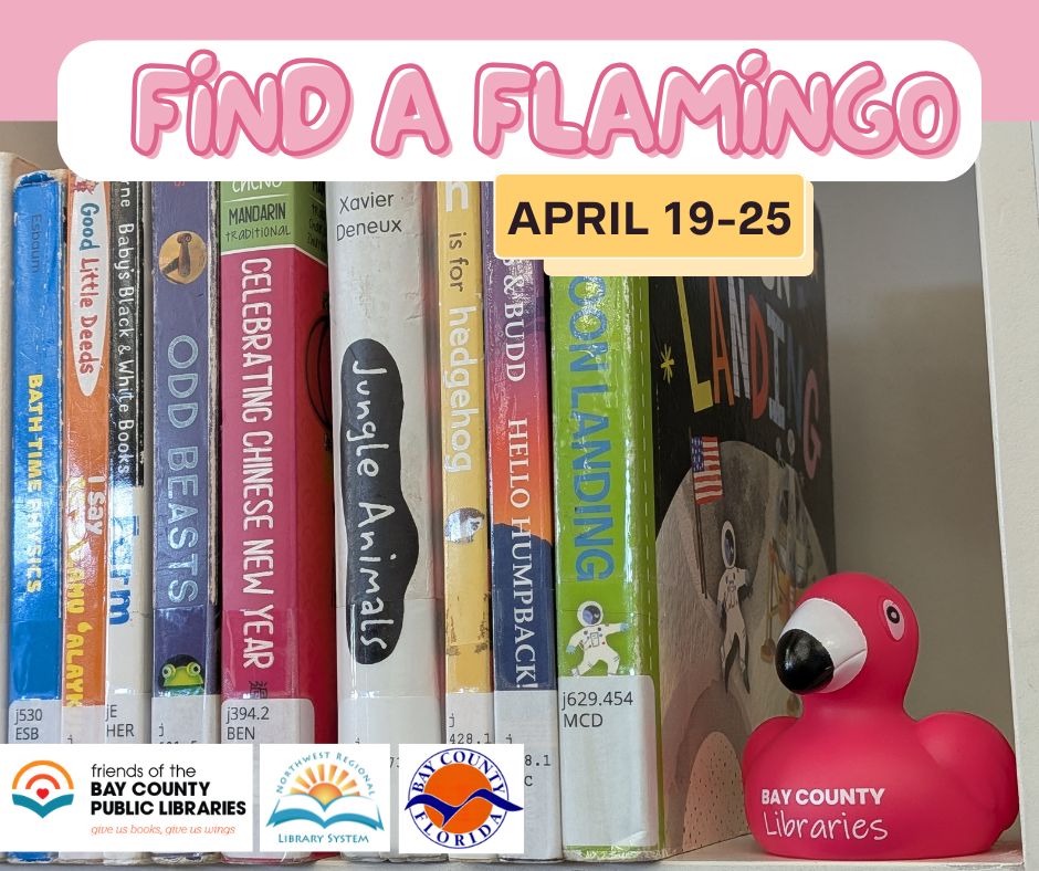 rubber duck "flamingo" on bookshelf